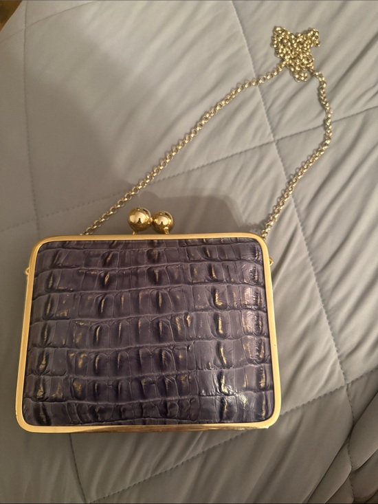 Brahmin Handbags - Brahmin Purple Croc-Embossed Gold-Trim Frame Bag with Chain